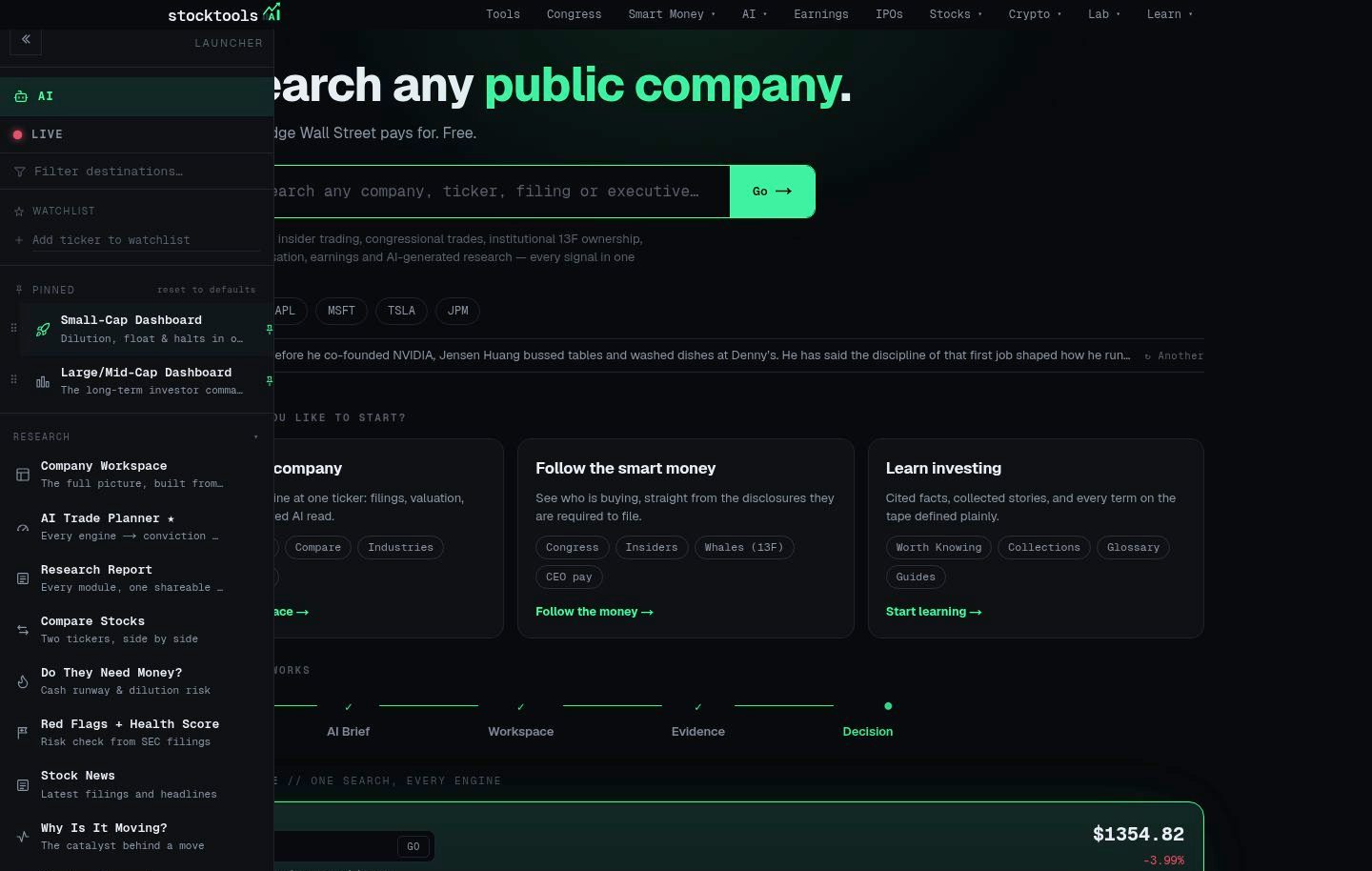 StockTools.ai web design (Dark, Grid)