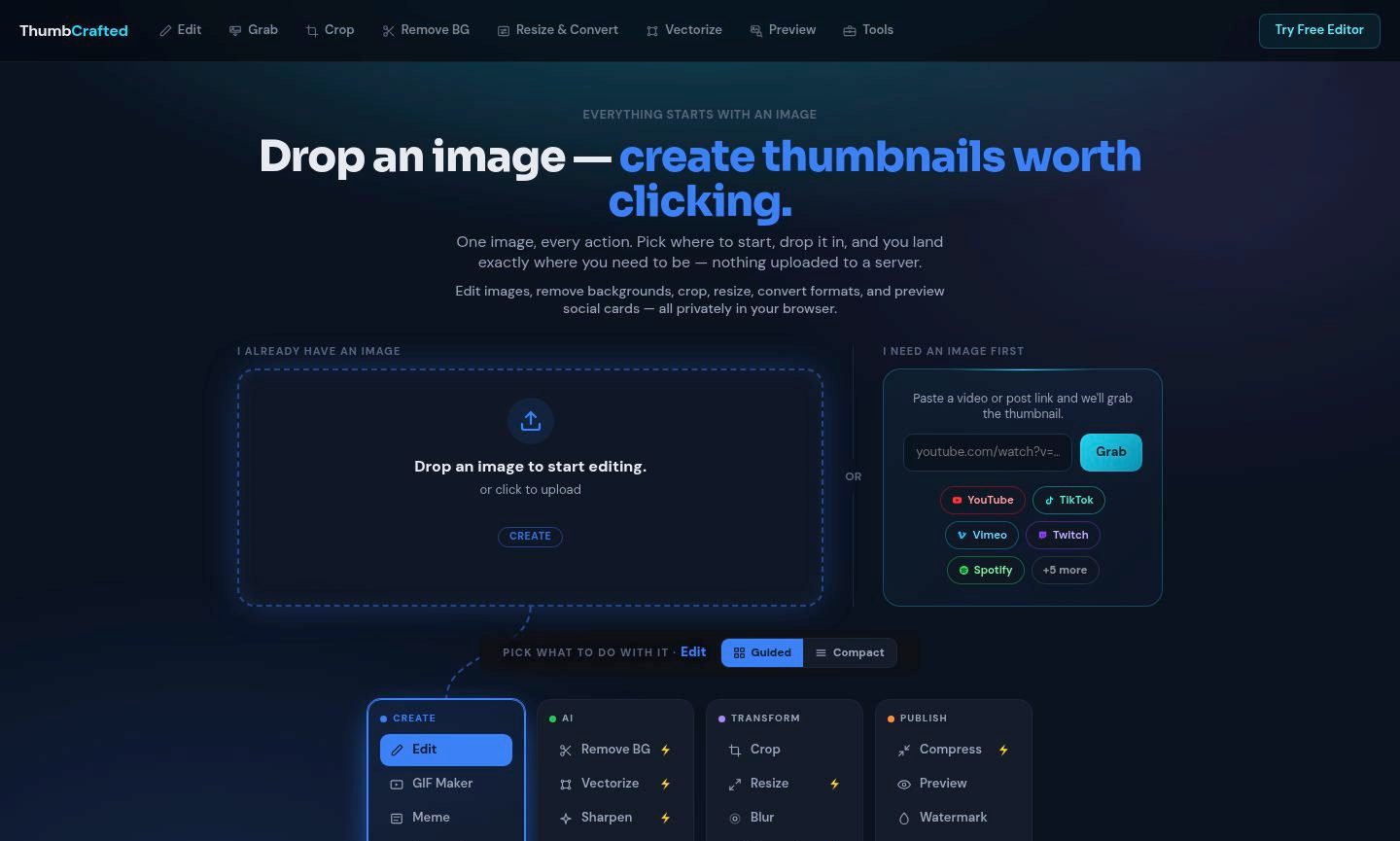 ThumbCrafted web design (Dark, Minimal)